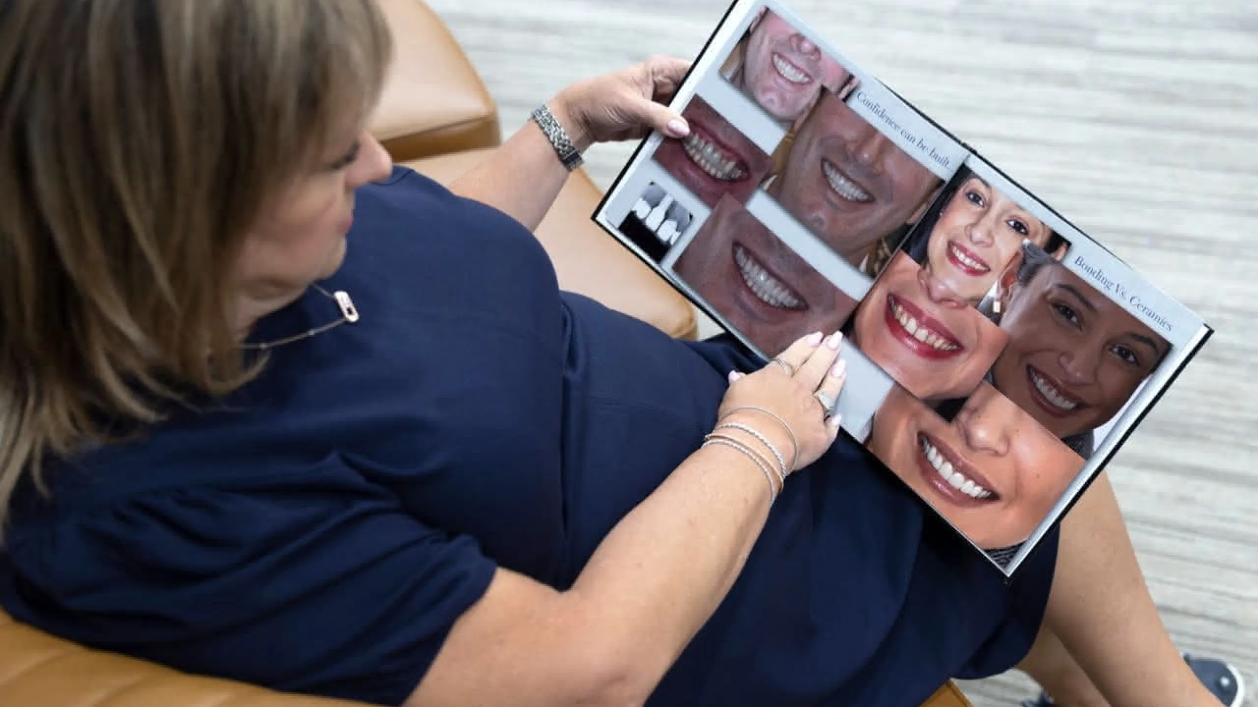 Patient looking at a book in the waiting area