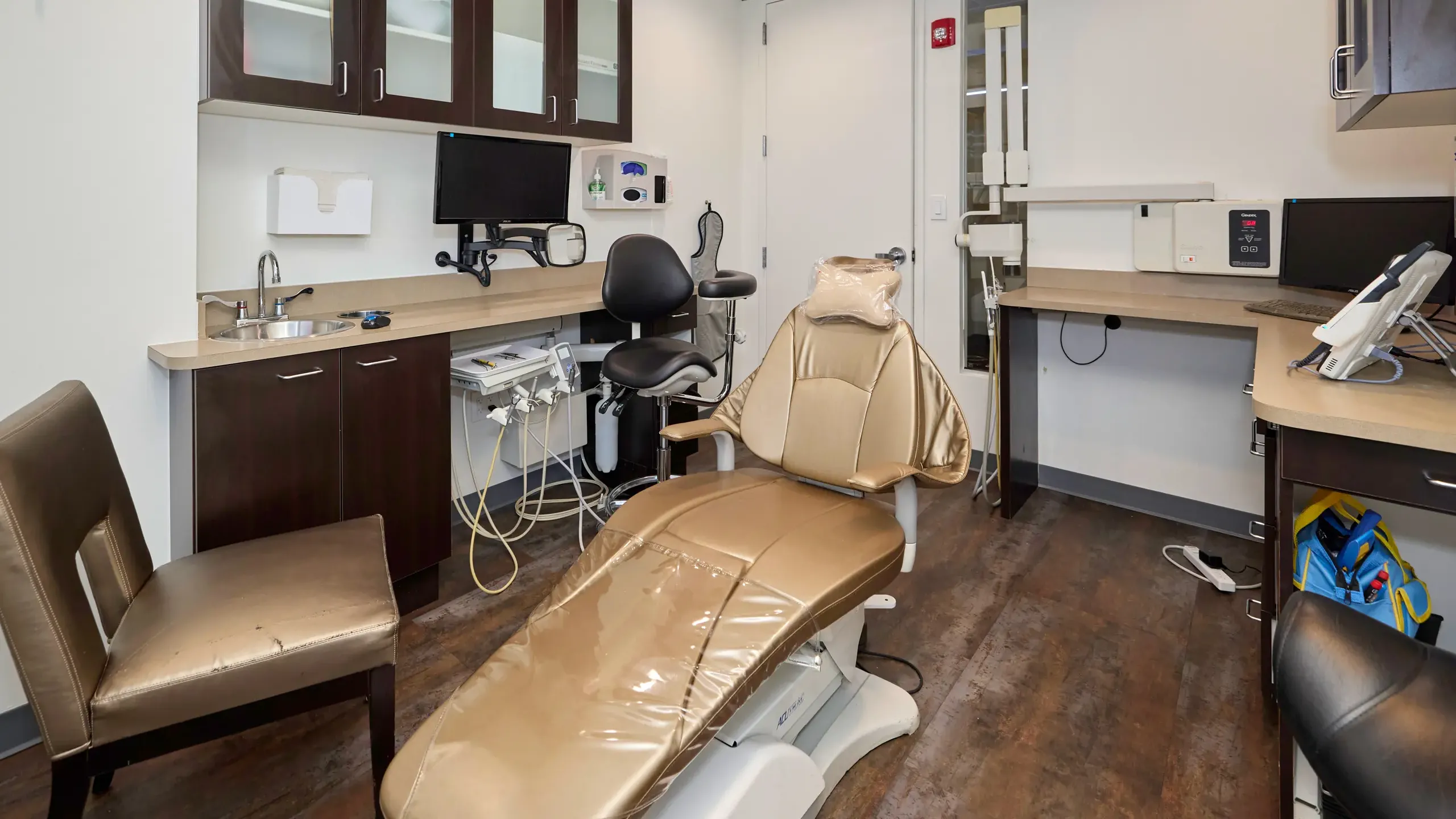 A tan dentist chair