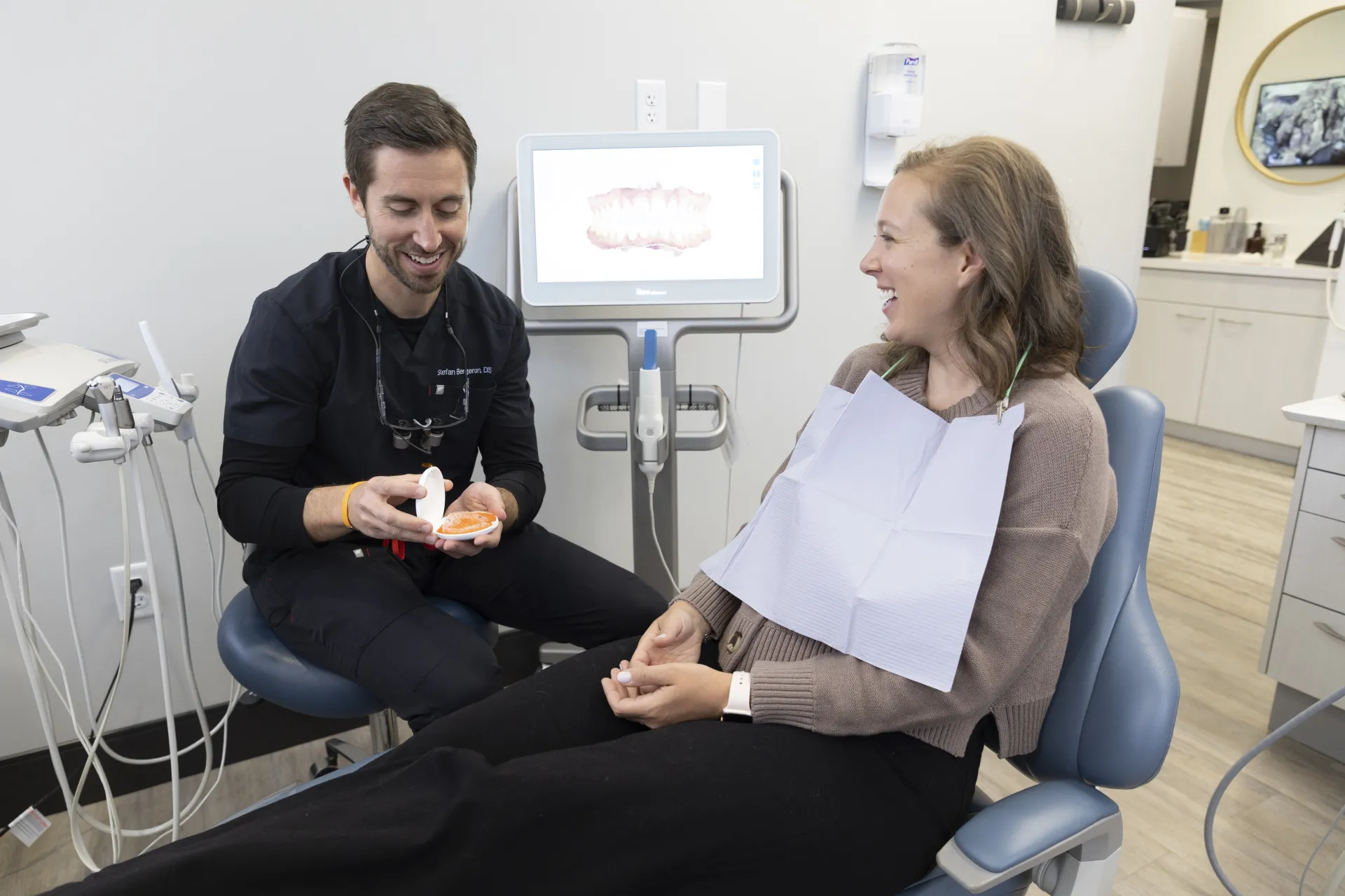 Dr. Bergeron chatting with a patient
