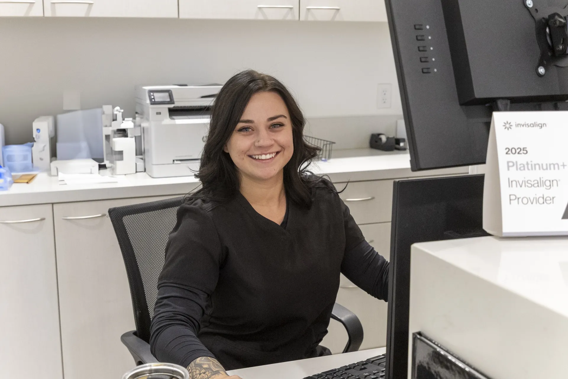 Smiling employee looking happy