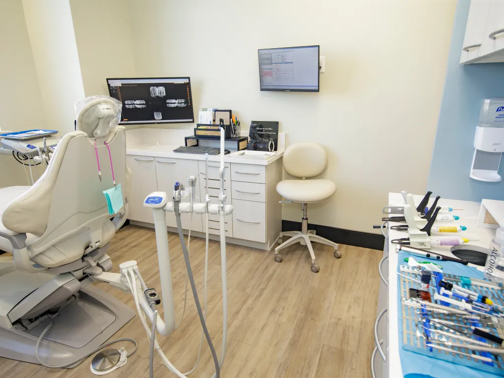 Dentist chair and tools in office. 