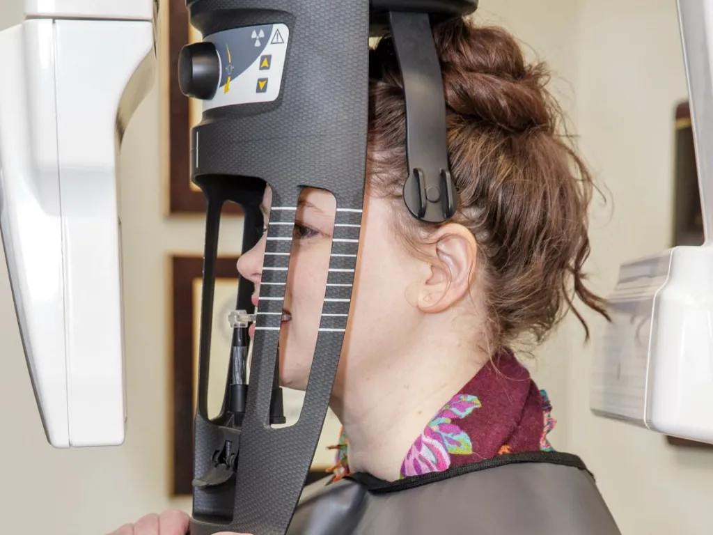 A patient being x-rayed